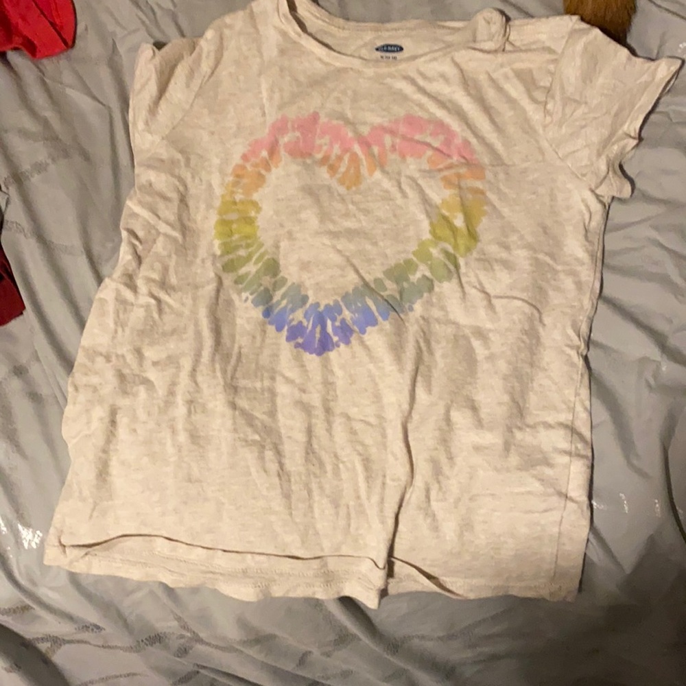 Multi color heart cream colored shirt